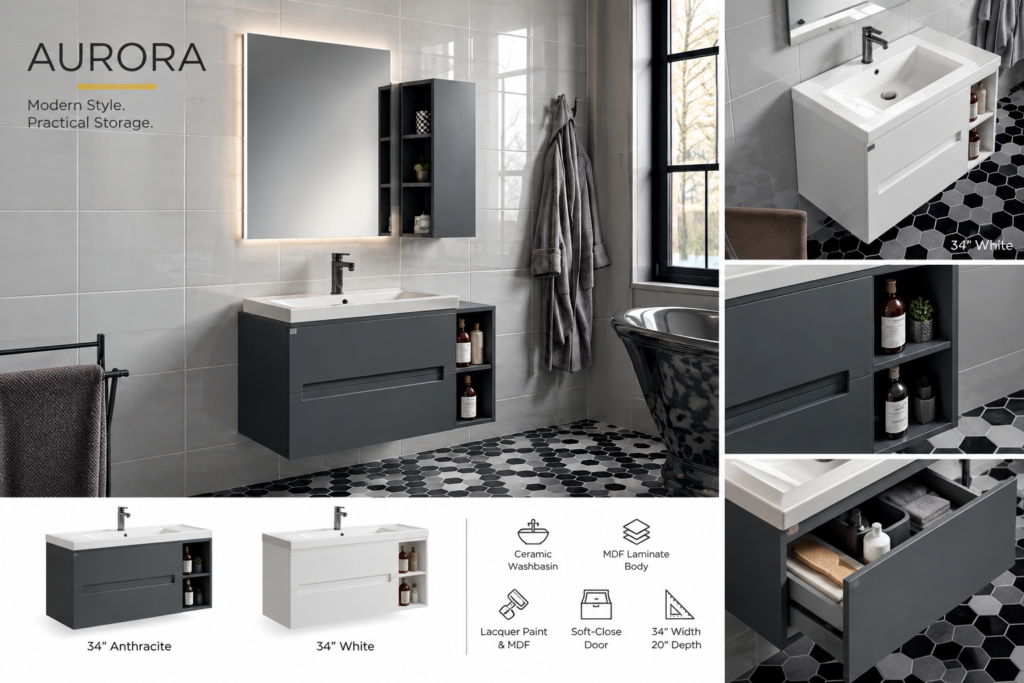 Aurora Bathroom Vanity – 34" | POTCI Home