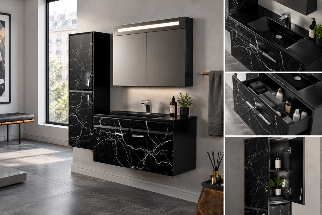 Marble Bathroom Vanity – 40" Black | POTCI Home