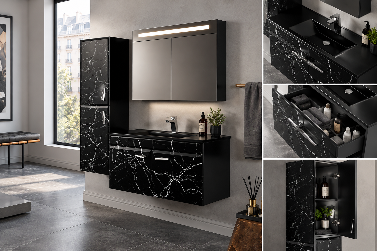 Marble Bathroom Vanity – 40" Black | POTCI Home