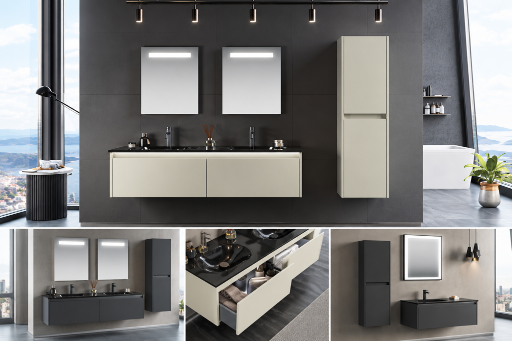 Lisbon Wall-Mounted Bathroom Vanity – 44" & 52" | Cashmere & Anthracite