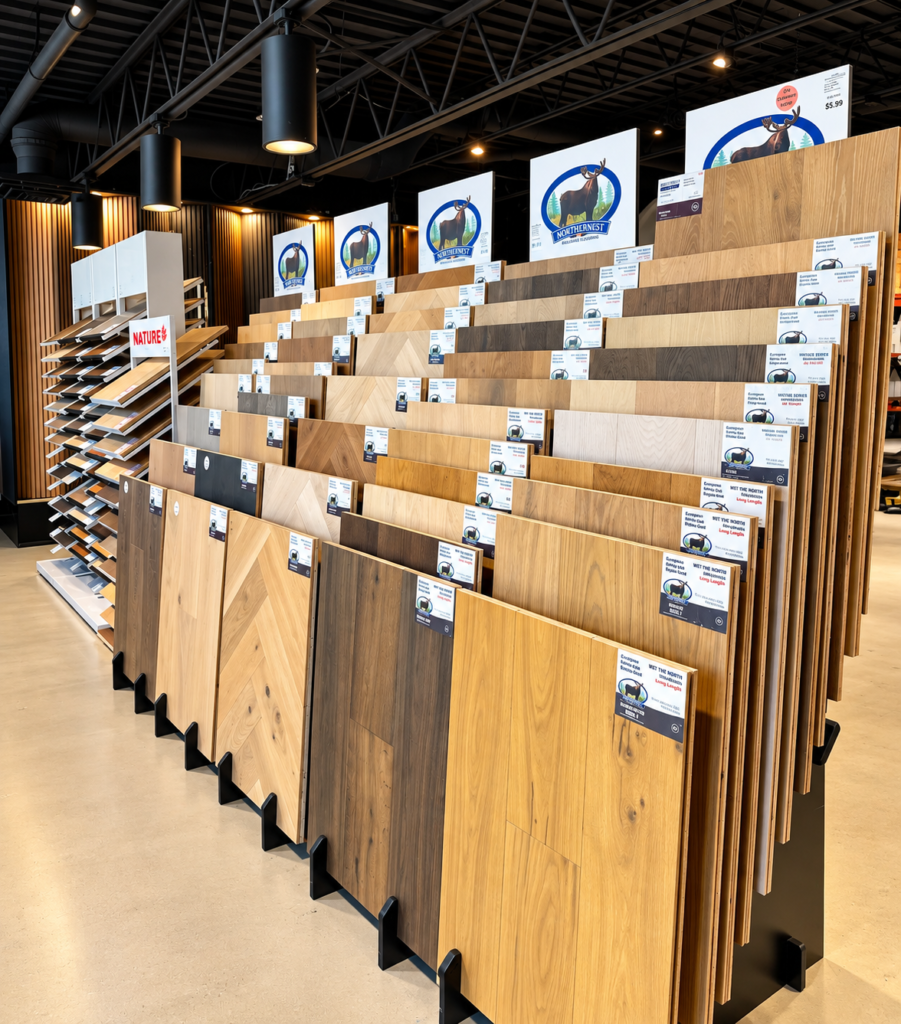 Flooring samples displayed at the POTCI Home showroom in Windsor, Ontario