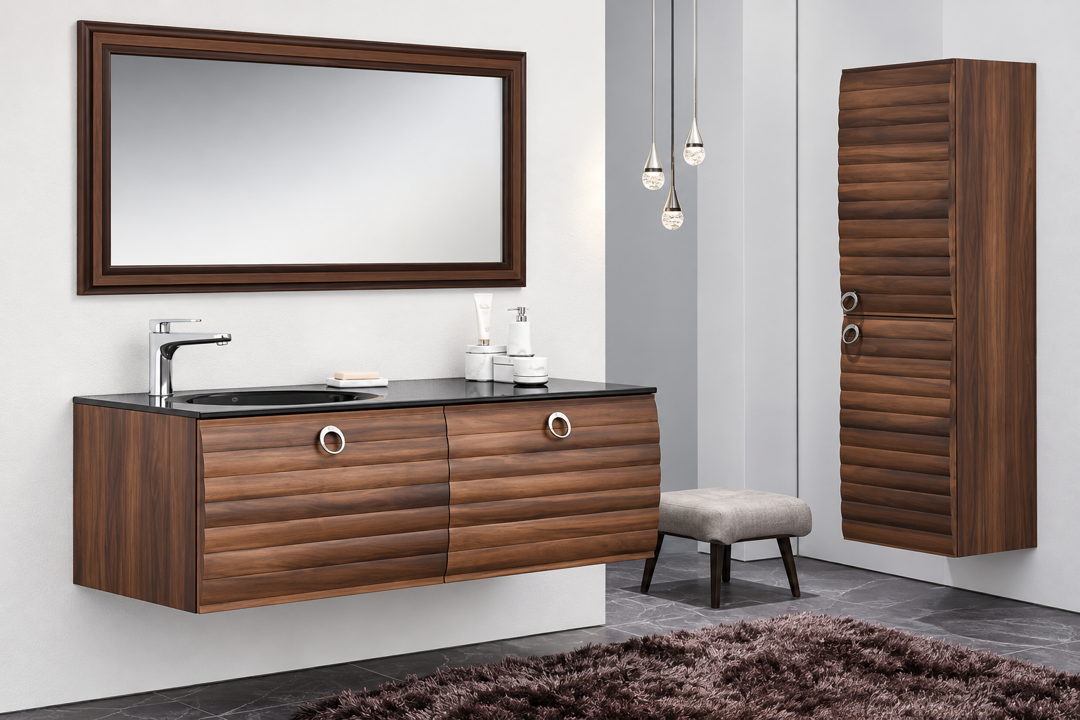 Modern Walnut Floating Vanity Bathroom